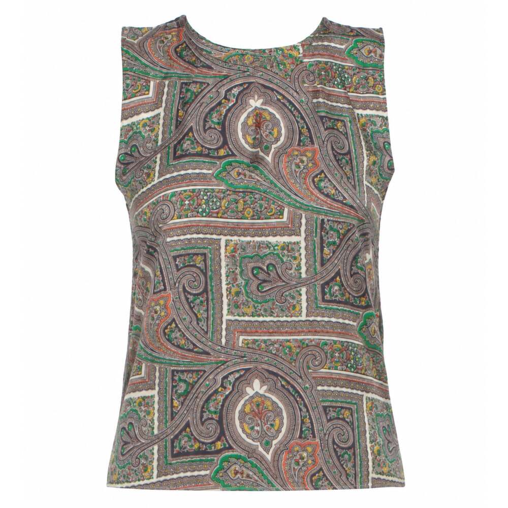 Prada Vintage 2000's Red Yellow Green Purple Paisley Printed Silk Sleeveless Top